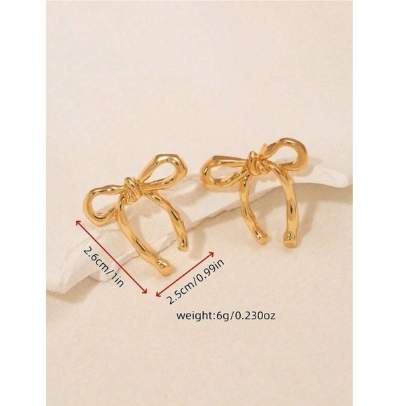 Yellow Gold Color Bow Earrings - Picture 4 of 5